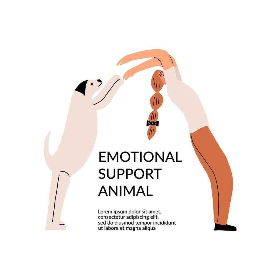 begreppet känslomässigt stöd från djur. flicka och labrador. vektor illustration i platt stil.
