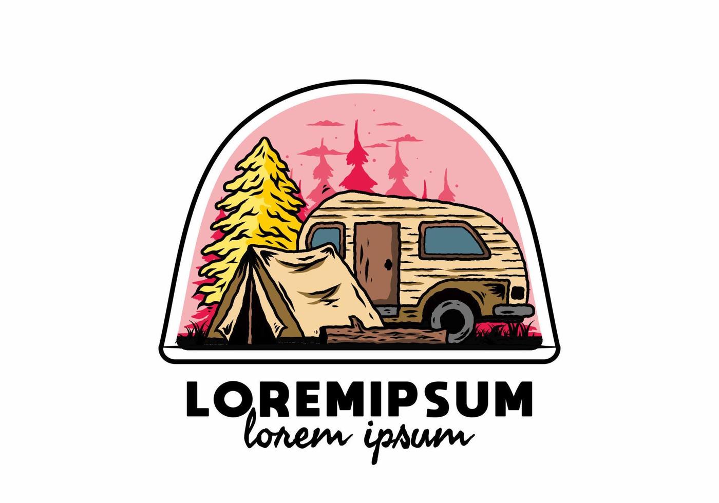 Teardrop Camper und Zelt vor Pine Tree Illustration vektor