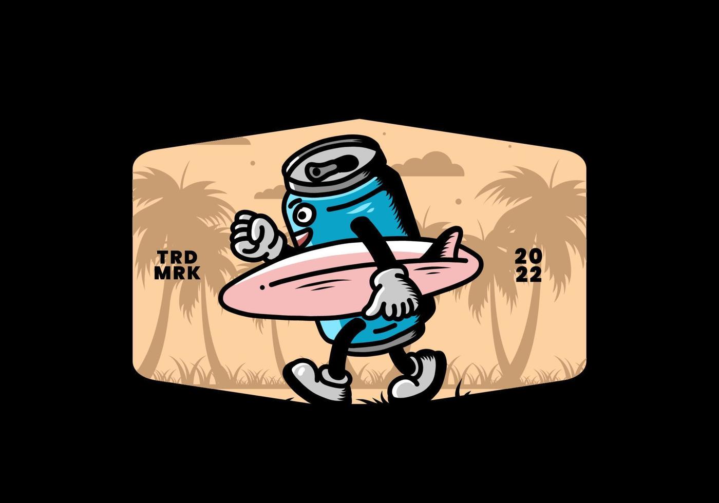 illustration av en drinkburk som håller en surfbräda vektor