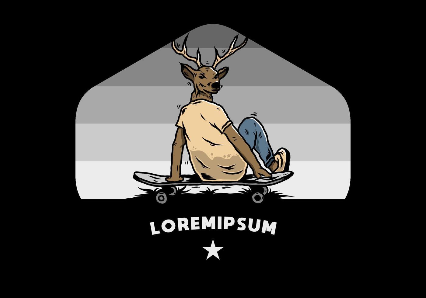 mann mit dem hirschkopf, der auf skateboardillustration sitzt vektor