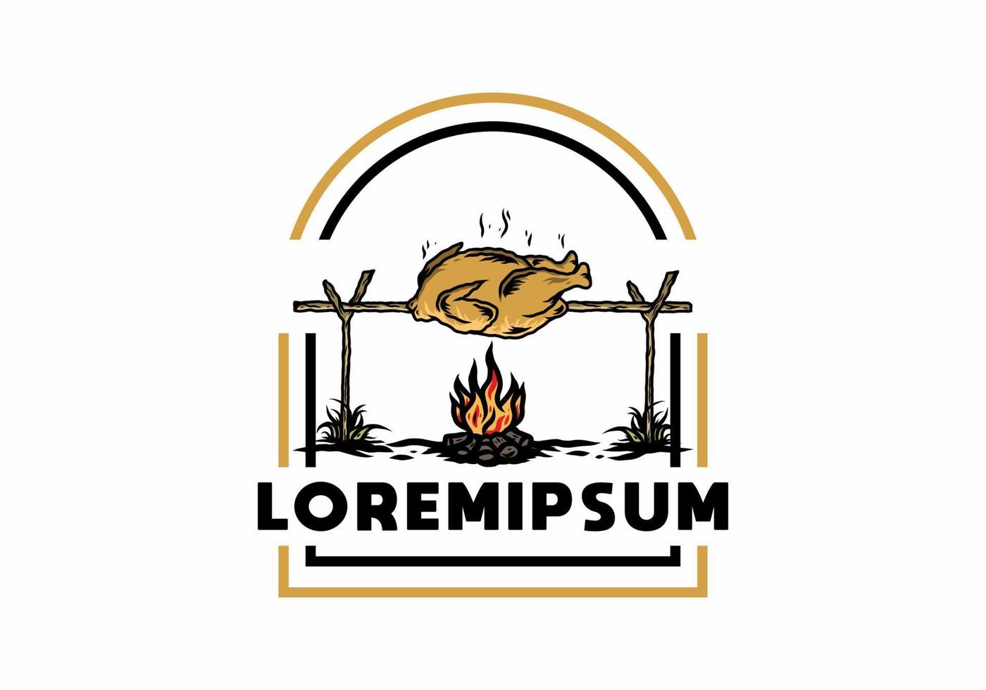 grillen von huhn über lagerfeuerillustrationsdesign vektor