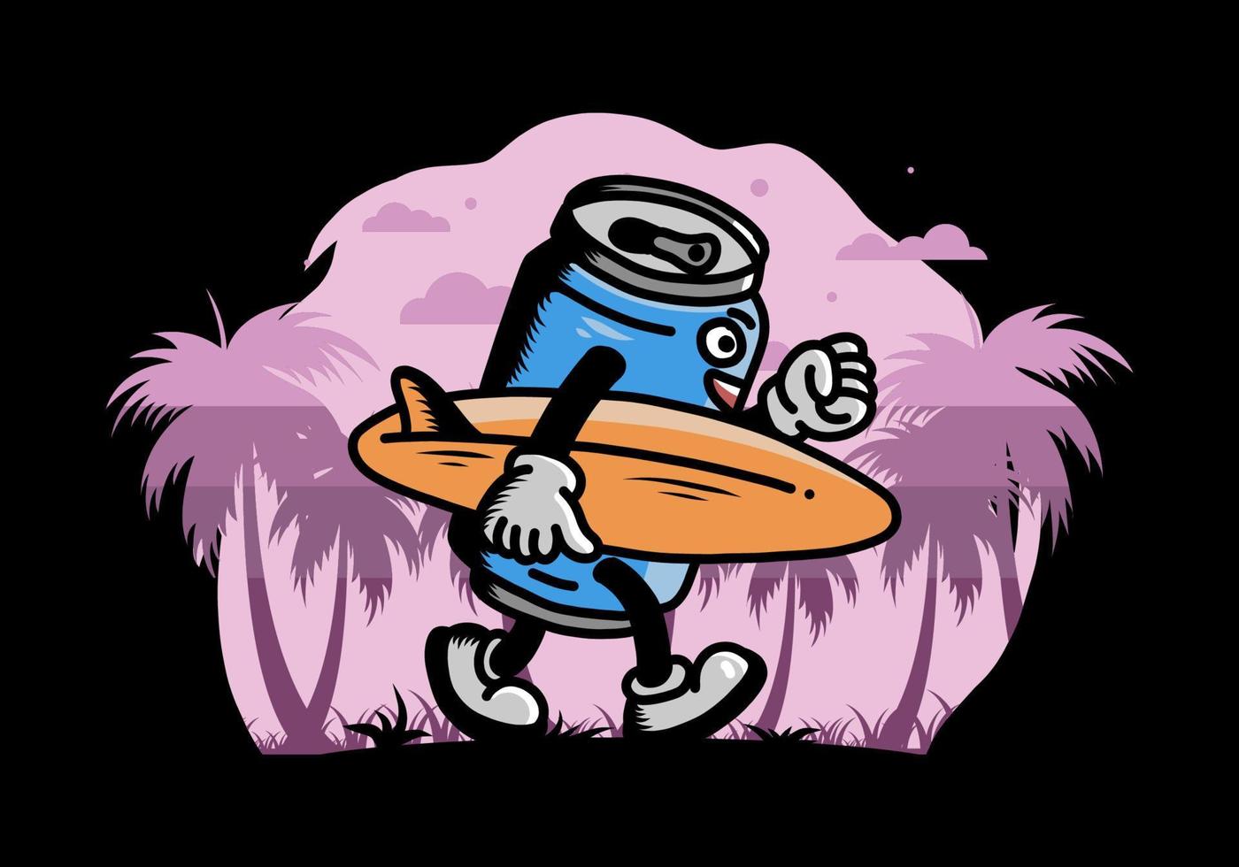 illustration av en drinkburk som håller en surfbräda vektor