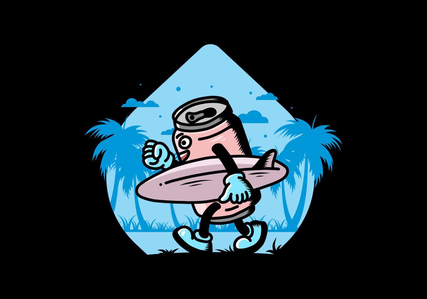 Illustration einer Getränkedose, die ein Surfbrett hält vektor