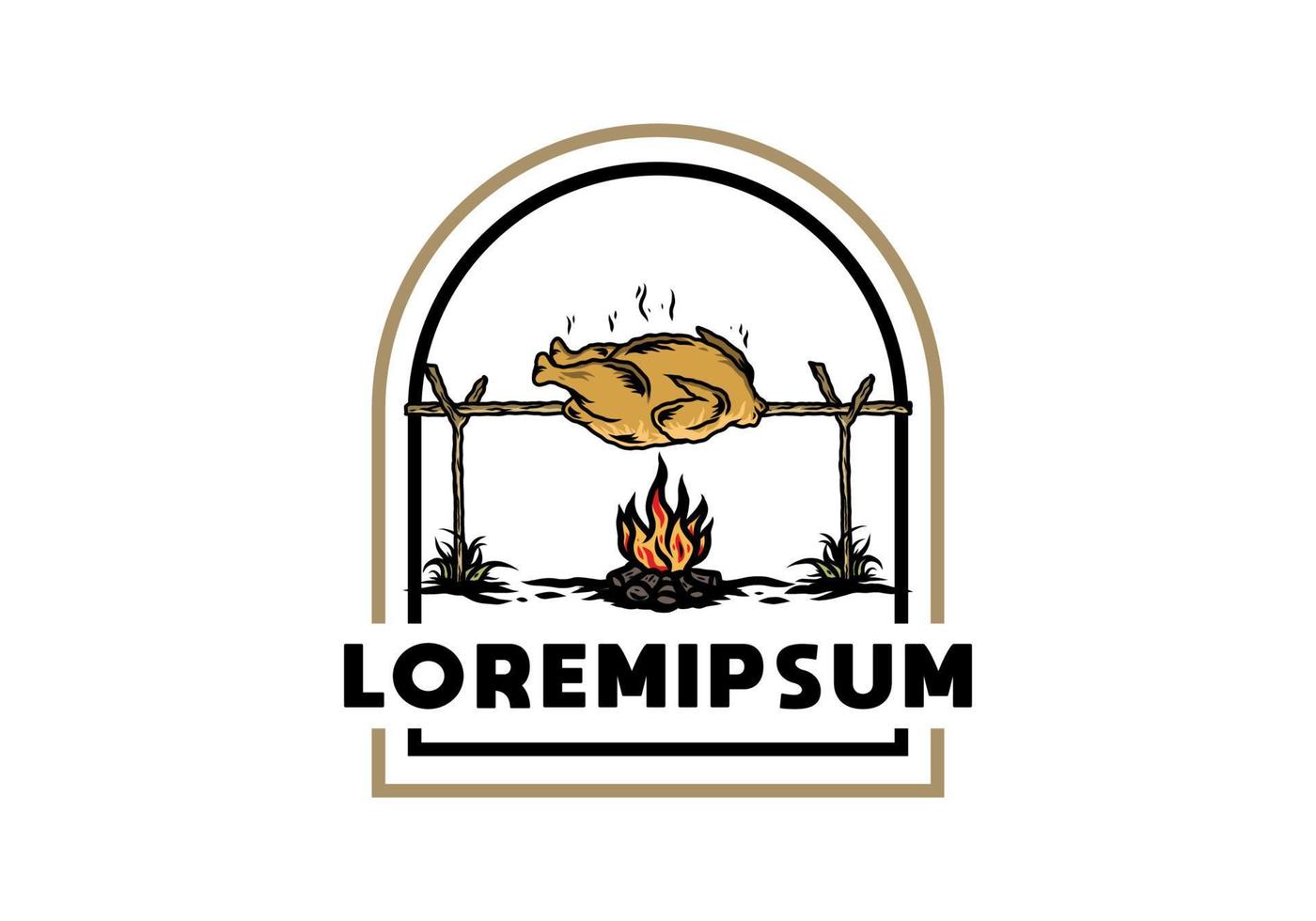 grillen von huhn über lagerfeuerillustrationsdesign vektor