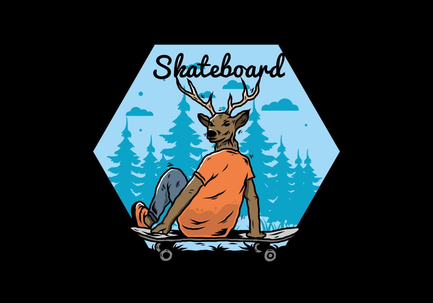 man med rådjur huvud sitter på skateboard illustration vektor