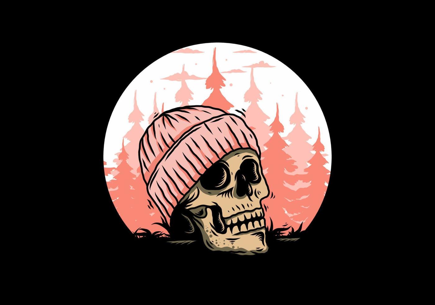 schädelkopf mit beanie-illustrationsdesign vektor