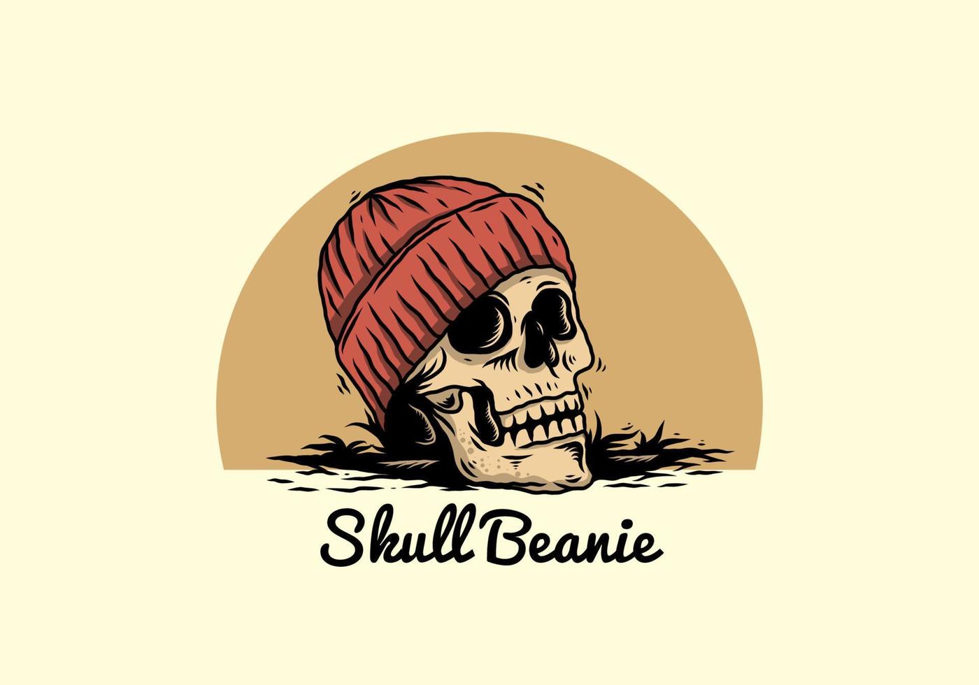 schädelkopf mit beanie-illustrationsdesign vektor