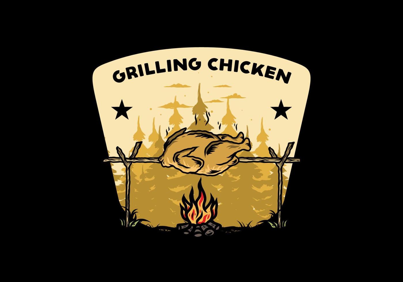 grillen von huhn über lagerfeuerillustrationsdesign vektor