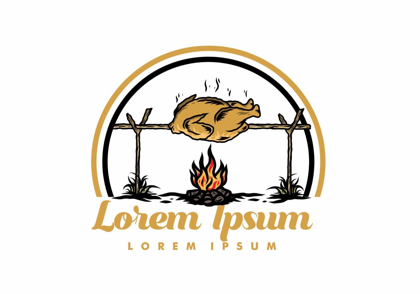 grillen von huhn über lagerfeuerillustrationsdesign vektor