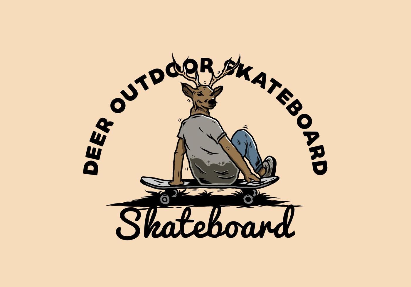 mann mit dem hirschkopf, der auf skateboardillustration sitzt vektor