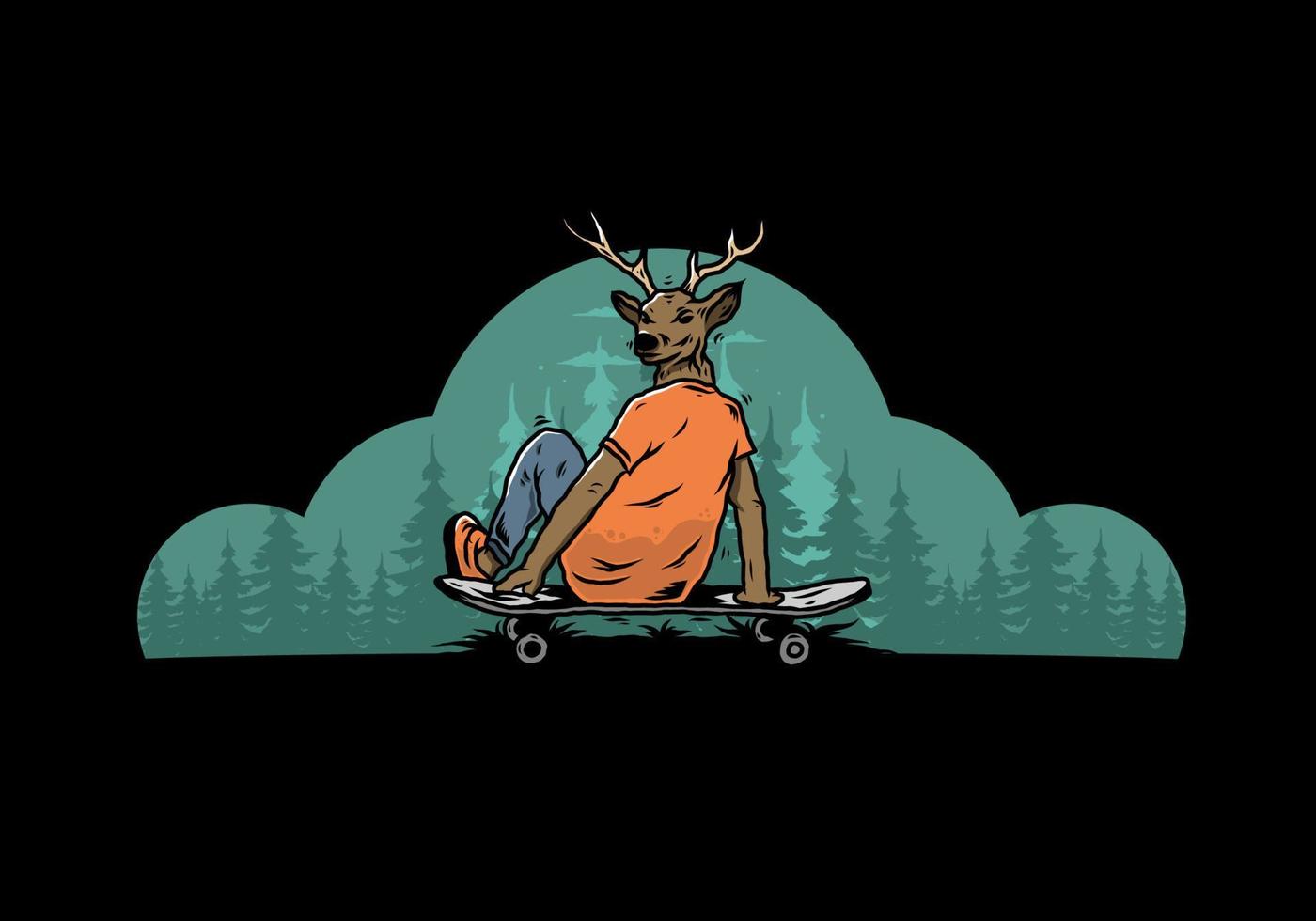 man med rådjur huvud sitter på skateboard illustration vektor