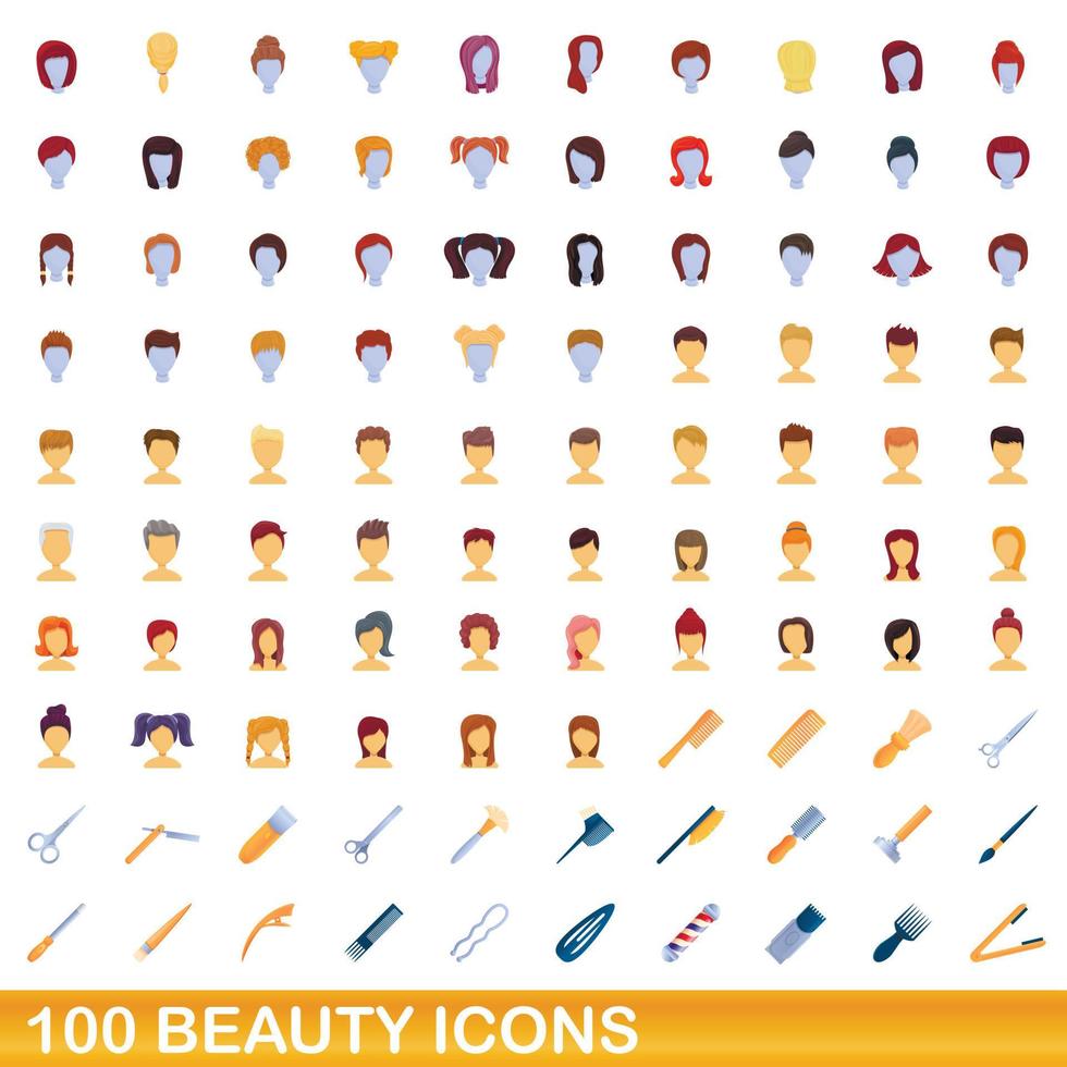 100 Beauty-Icons gesetzt, Cartoon-Stil vektor
