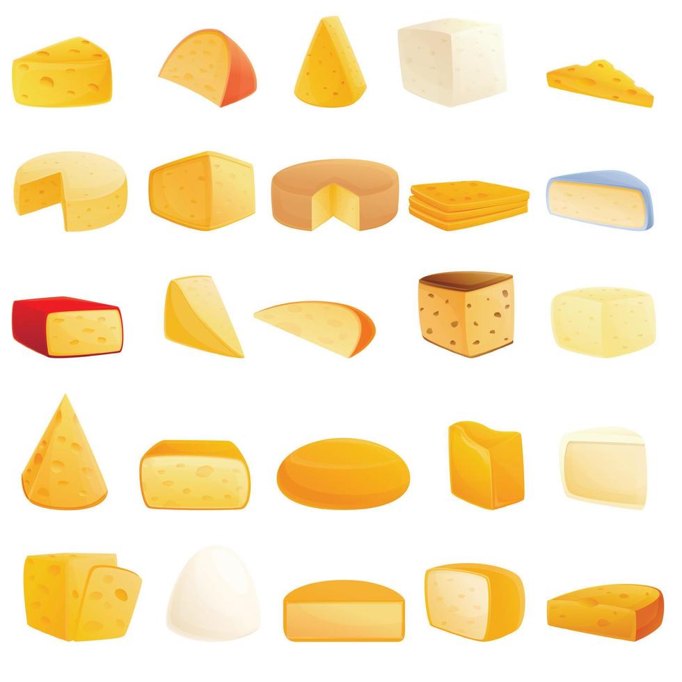 Käse-Icons gesetzt, Cartoon-Stil vektor