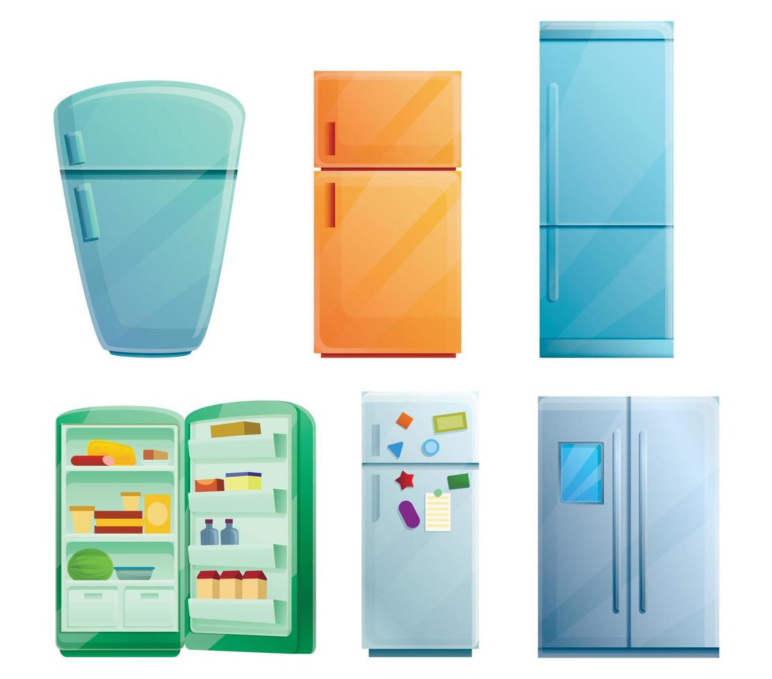 kylskåp ikoner set, tecknad stil vektor