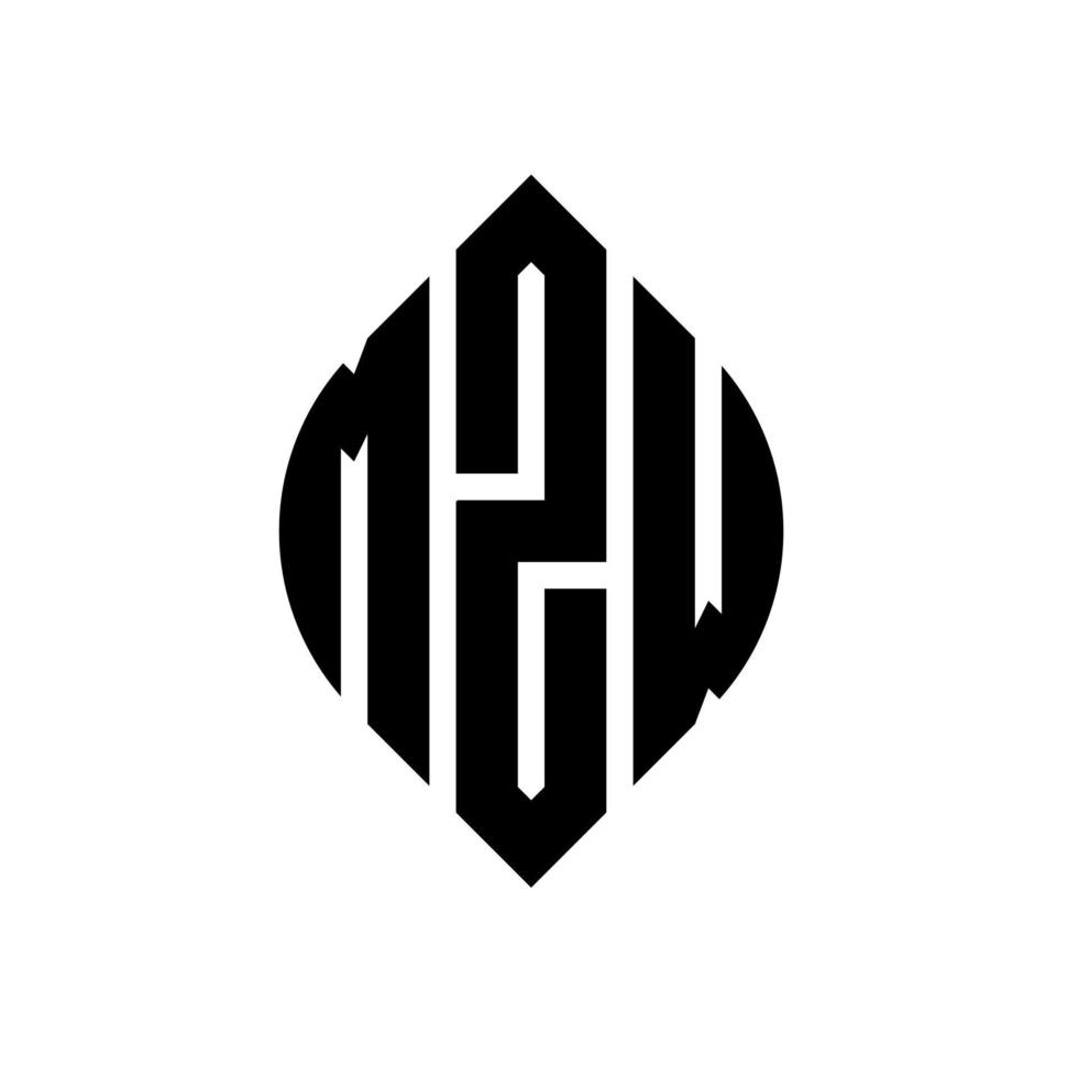 mzw-Kreisbuchstaben-Logo-Design mit Kreis- und Ellipsenform. mzw Ellipsenbuchstaben mit typografischem Stil. Die drei Initialen bilden ein Kreislogo. mzw Kreisemblem abstrakter Monogramm-Buchstabenmarkierungsvektor. vektor
