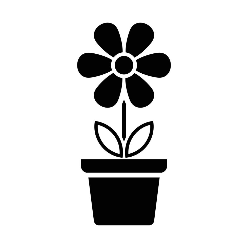 Blumensymbol im Topf, einfaches Blumenzeichen und Symbol. topfpflanzen, gartenarbeit, zierpflanze isoliertes linienzeichen. vektor