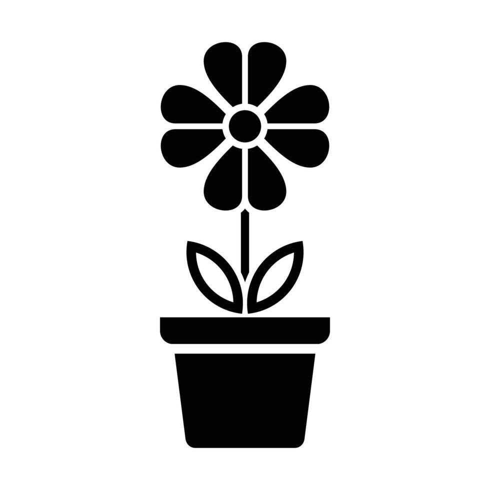 Blumensymbol im Topf, einfaches Blumenzeichen und Symbol. topfpflanzen, gartenarbeit, zierpflanze isoliertes linienzeichen. vektor