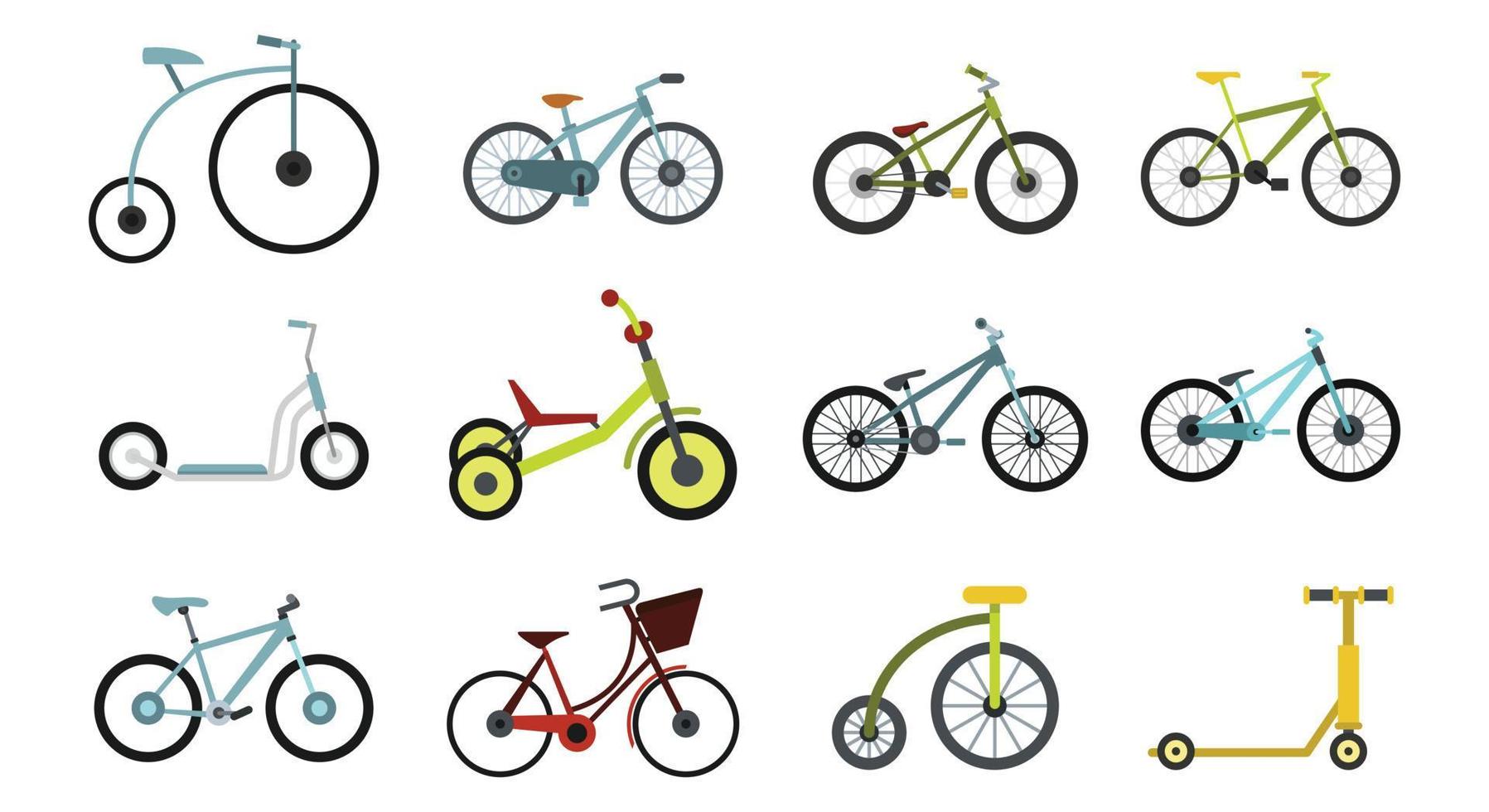 Fahrrad-Icon-Set, flacher Stil vektor