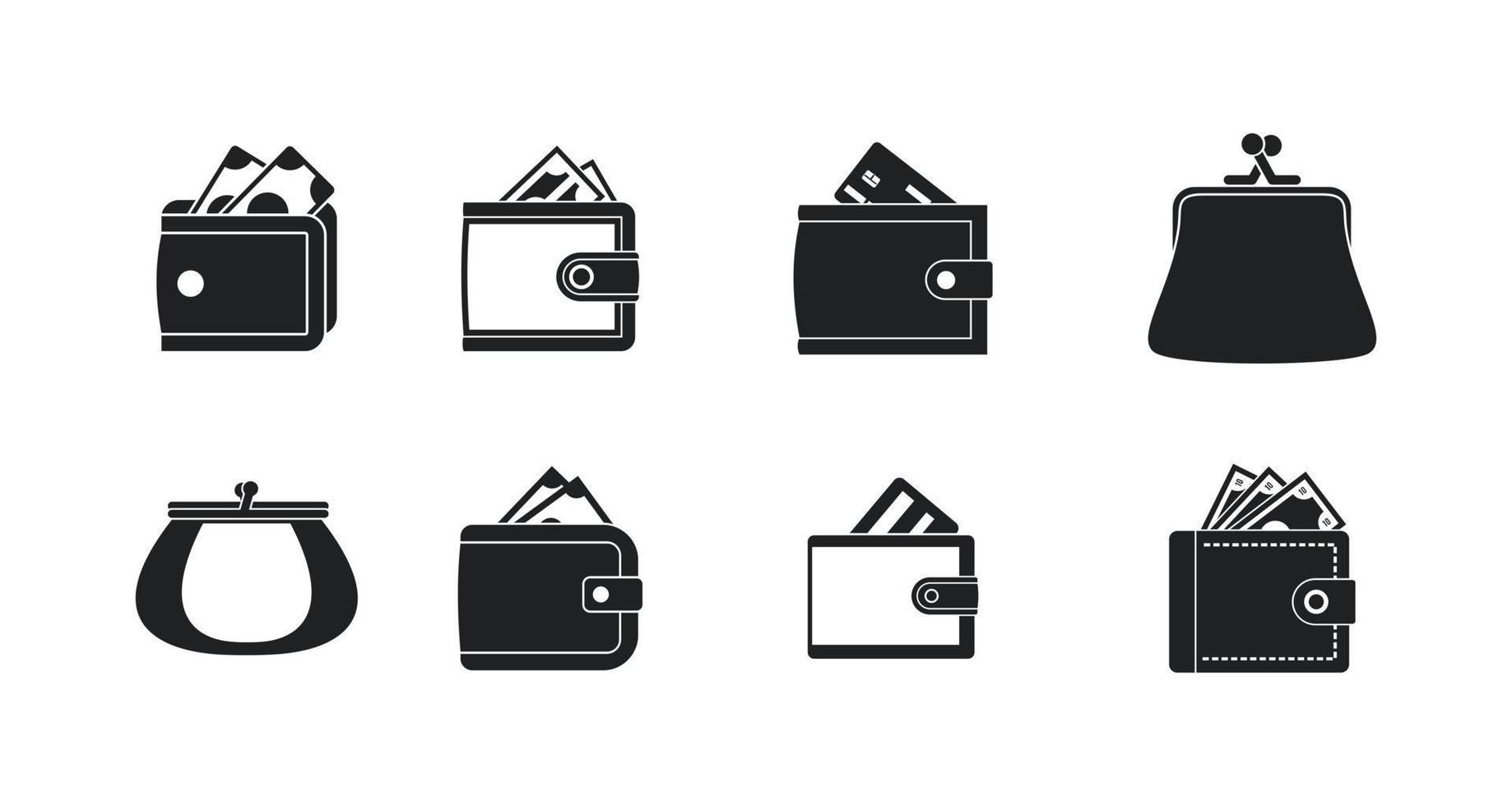 plånbok ikonuppsättning, enkel stil vektor