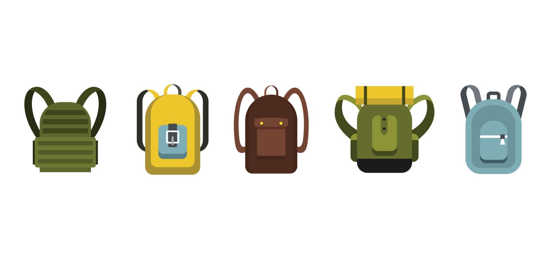 Rucksack-Icon-Set, flacher Stil vektor