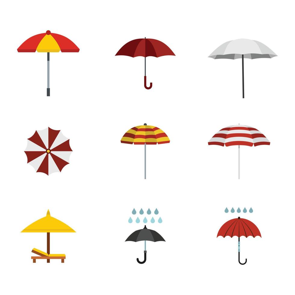 Regenschirm-Icon-Set, flacher Stil vektor