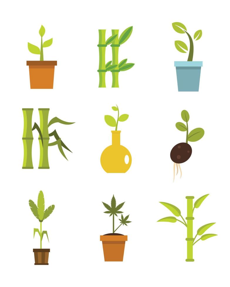 Pflanzen-Icon-Set, flacher Stil vektor