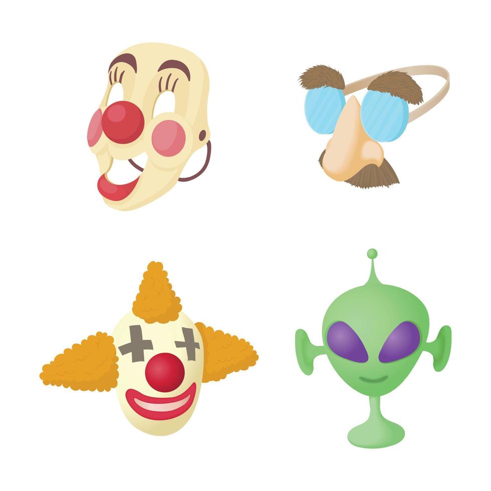 Clown-Masken-Icon-Set, Cartoon-Stil vektor