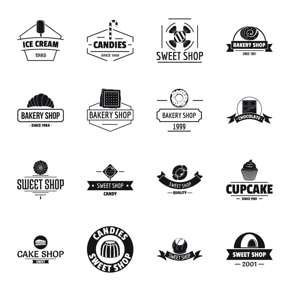 bageri godis logotyp ikoner set, enkel stil vektor