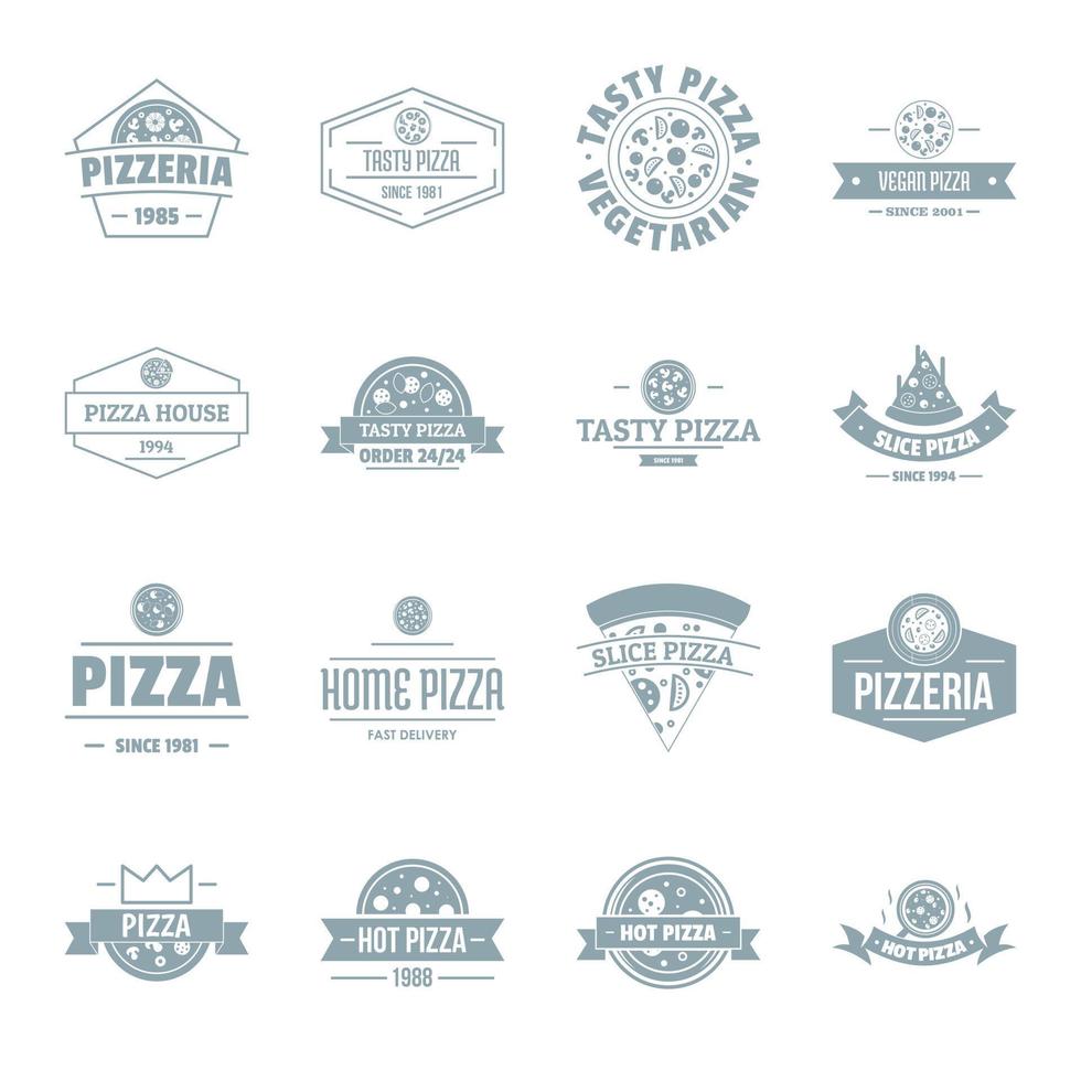 pizzeria logotyp ikoner set, enkel stil vektor