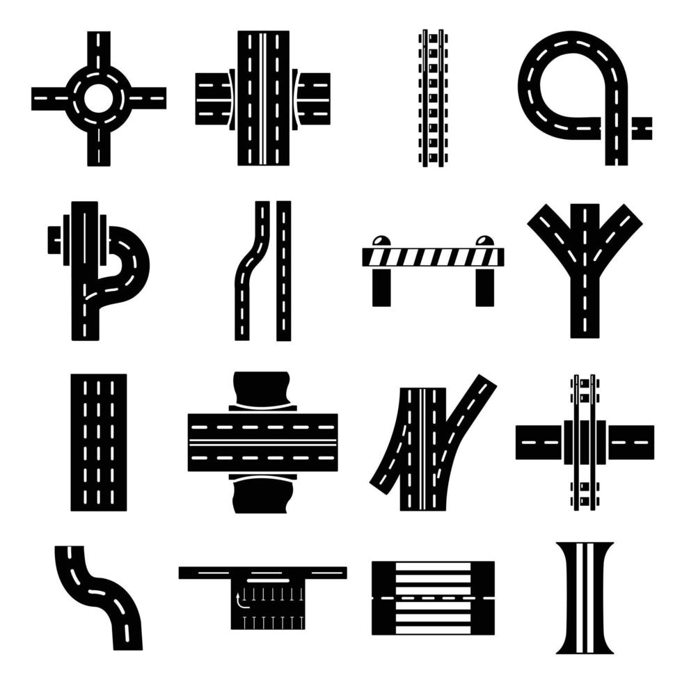 Straßenteile Konstruktor Icons Set, einfachen Stil vektor