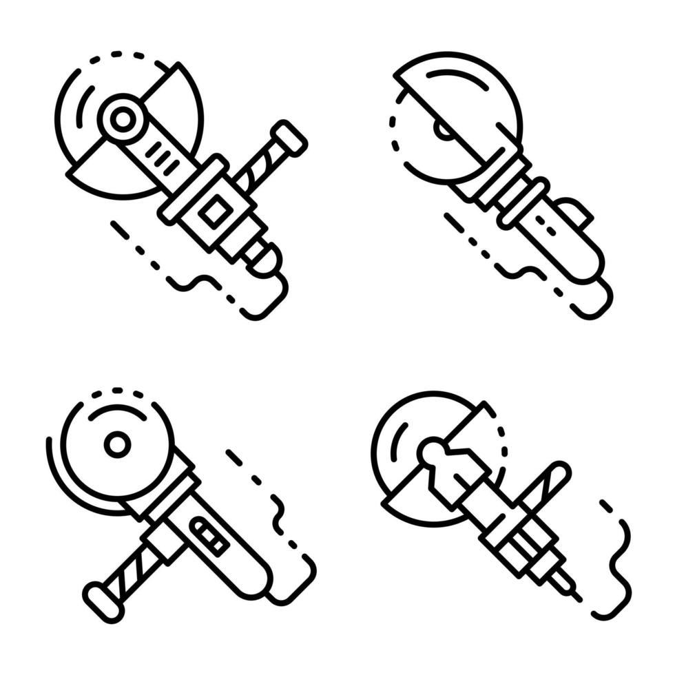 Winkelschleifer-Symbole gesetzt, Umrissstil vektor