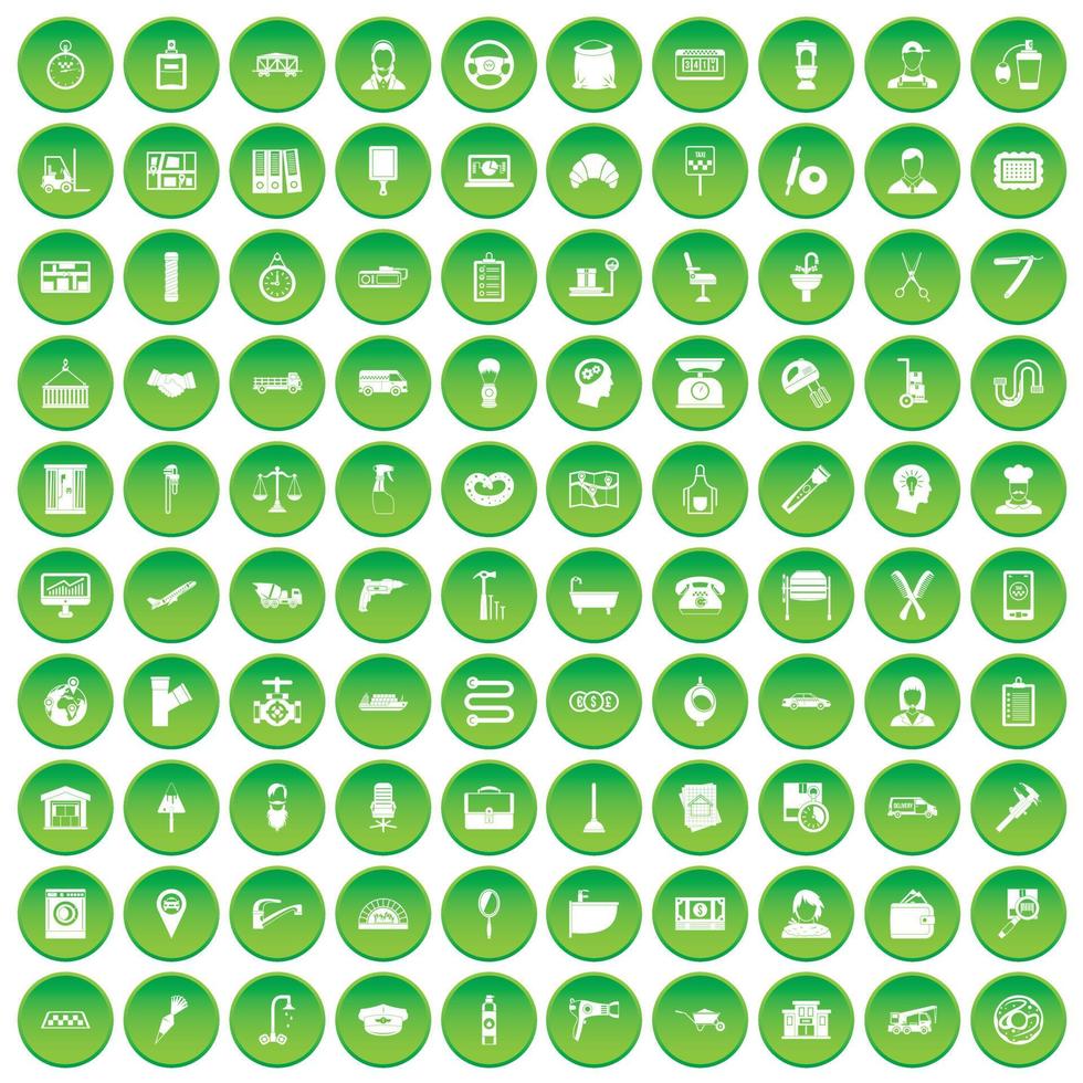 100 Gesundheitssymbole für Frauen setzen grünen Kreis vektor
