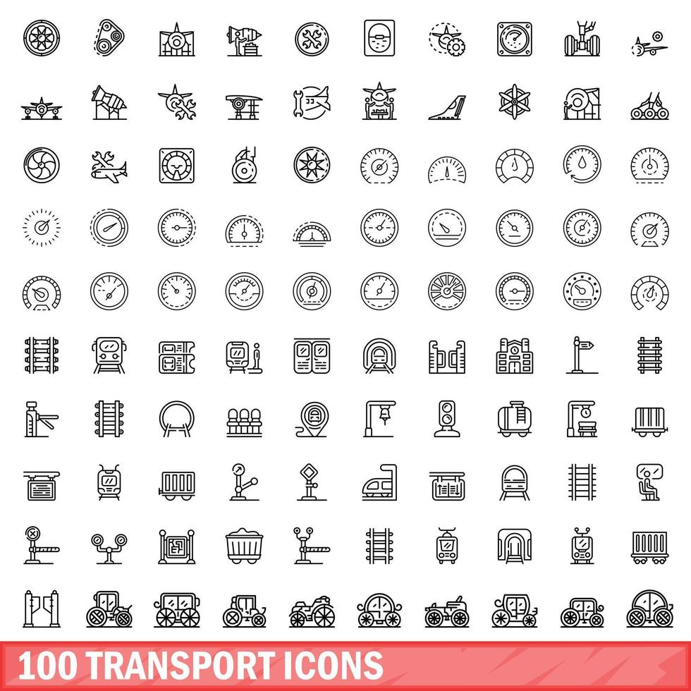 100 Transportsymbole gesetzt, Umrissstil vektor