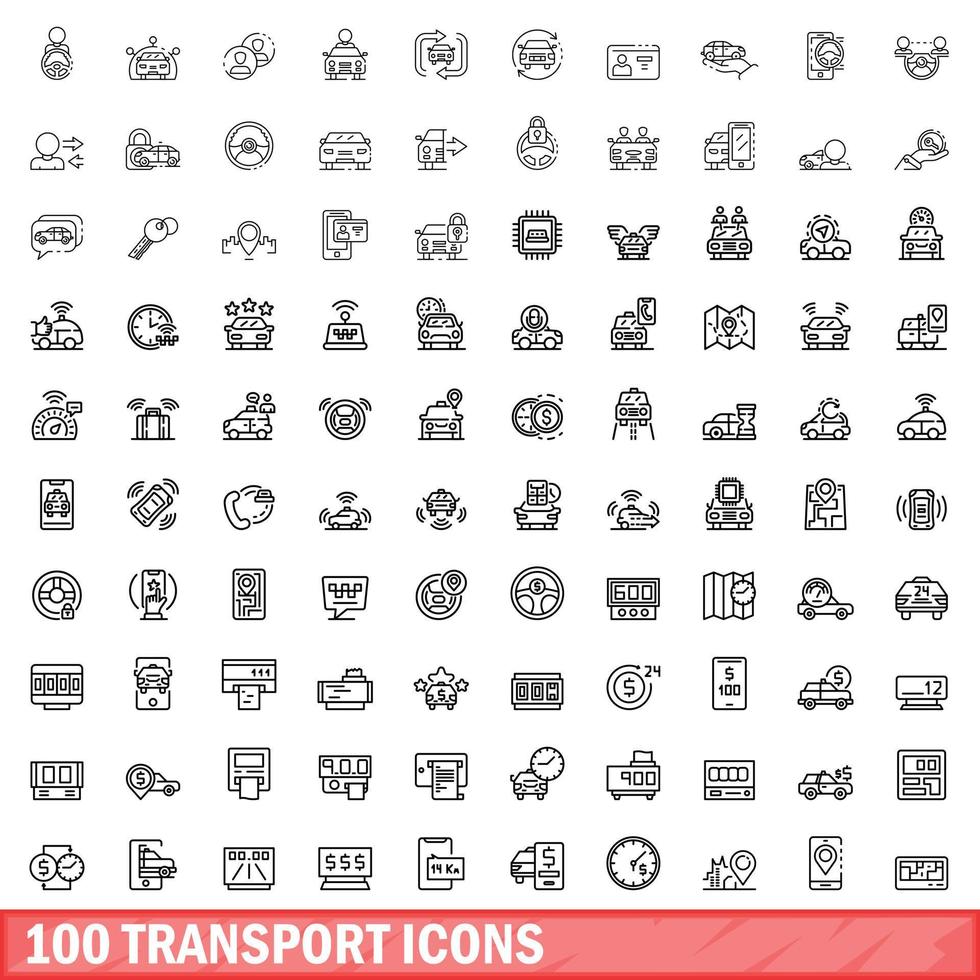 100 Transportsymbole gesetzt, Umrissstil vektor