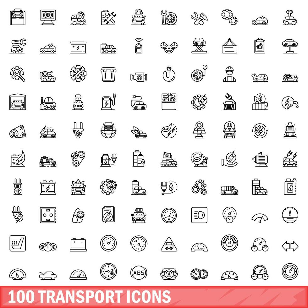 100 Transportsymbole gesetzt, Umrissstil vektor