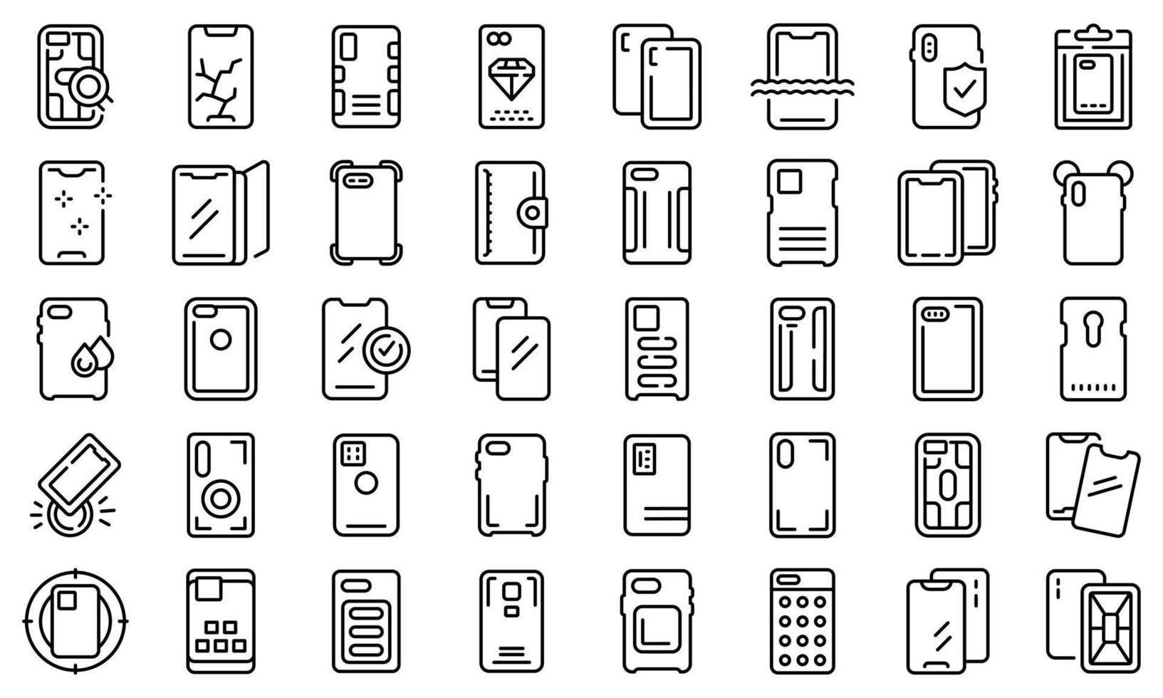 Smartphone-Hüllen-Icons setzen Umrissvektor. Schutzhülle vektor