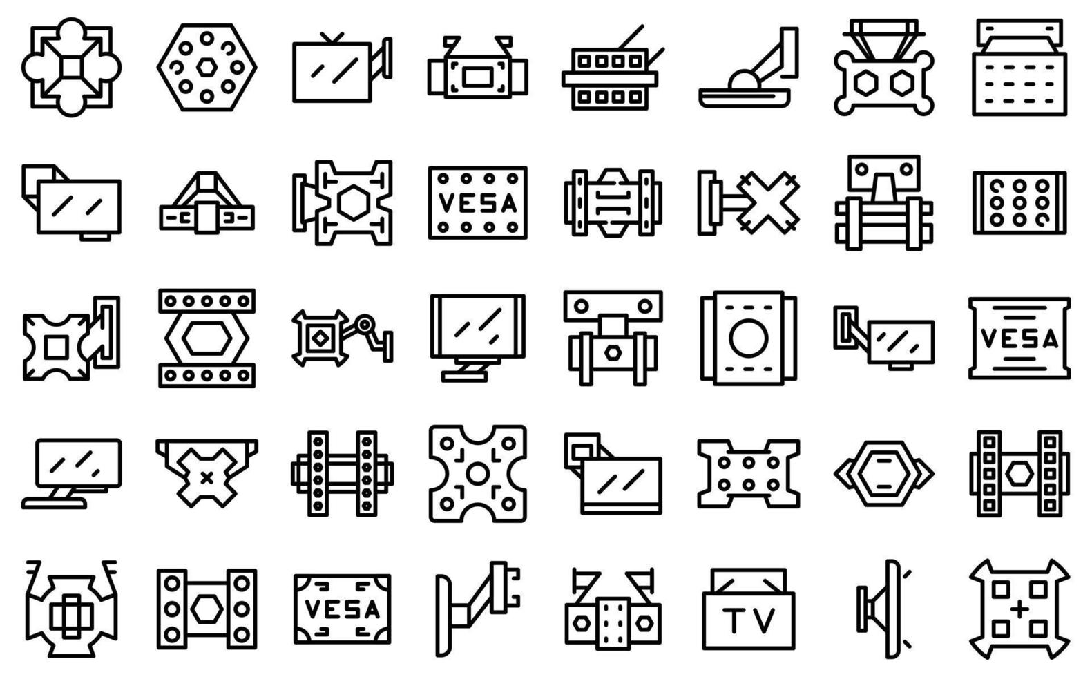 tv-mount-symbole setzen umrissvektor. Wandhalterung vektor