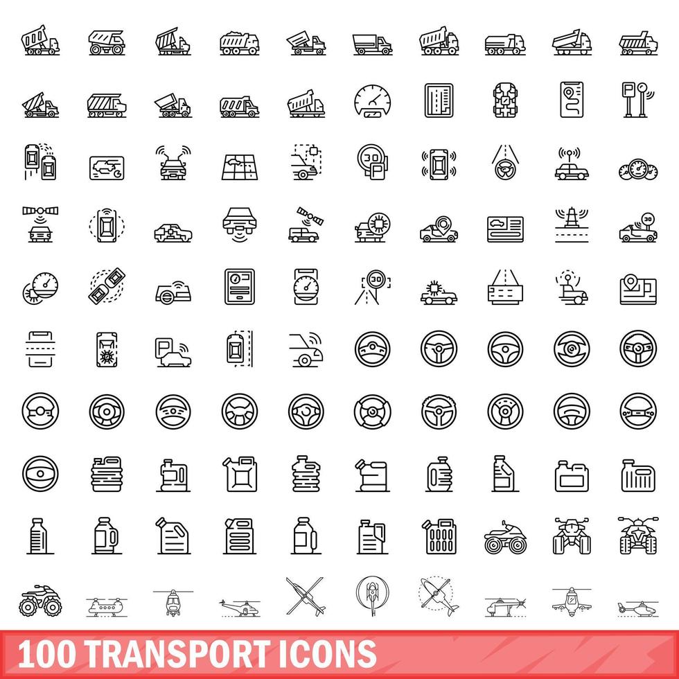 100 Transportsymbole gesetzt, Umrissstil vektor