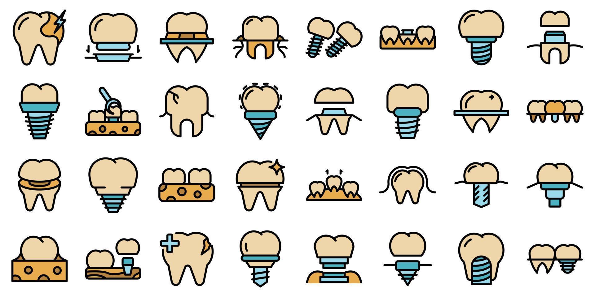 Symbole für Zahnimplantate setzen Vektor flach