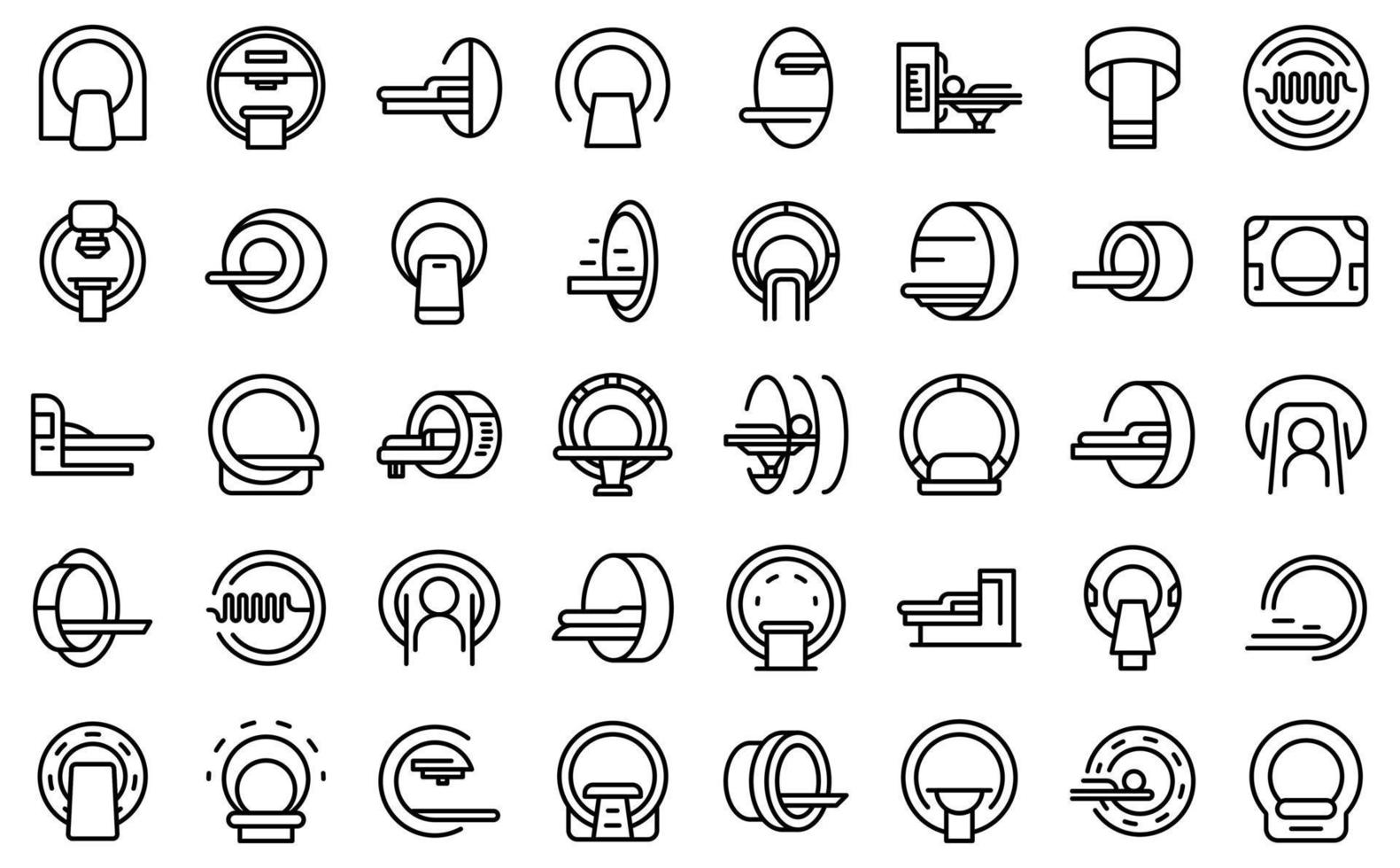 magnetisk resonans tomografi ikoner som kontur vektor. medicinsk ct-skanning vektor