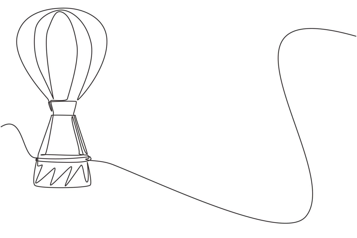 kontinuierliche einzeilige zeichnung airballoon airway travel transport. Luftschiff mit Kabine. Fliegender Heißluftballon im Himmel. Luftballonfest. romantische sommerreise. einzeiliges zeichnen design vektorgrafik vektor