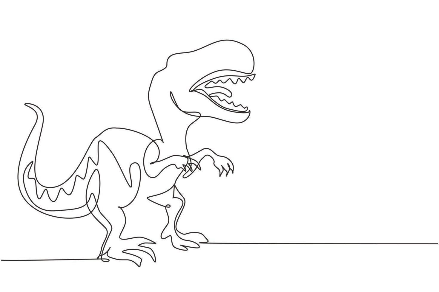 einzelne einstrichzeichnung tyrannosaurus rex. brüllender Tyrannosaurus. prähistorischer fleischfressender Dinosaurier. ausgestorbene alte Tiere. tierische Geschichte. ununterbrochene Linie zeichnen grafische Vektorillustration des Designs vektor