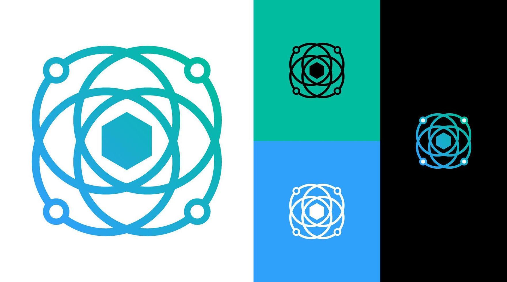 Würfel-Atom-System-Technologie-Logo-Design-Konzept vektor