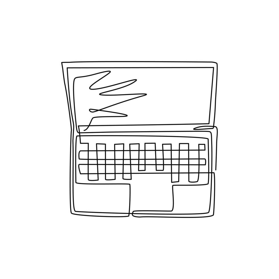 einzelnes Laptop-Symbol-Logo mit einer Strichzeichnung. Laptop modernes Modell. Notebook mit leerer Bildschirmanzeige. geöffneter Computerbildschirm. schlaues Gerät. moderne grafische vektorillustration des ununterbrochenen zeichnendesigns vektor
