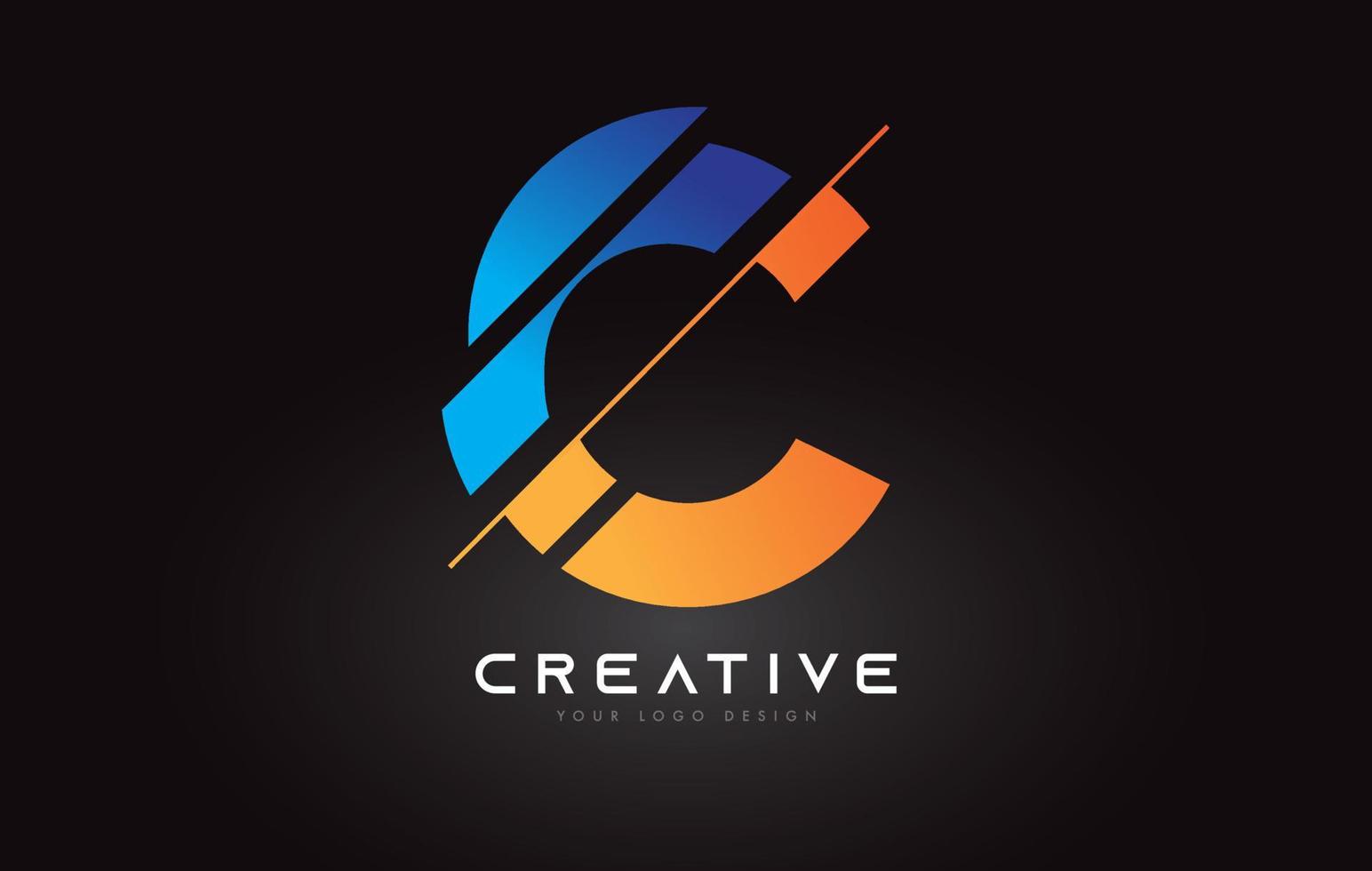 skivad bokstav c logotypikondesign med blå och orange färger och skurna skivor vektor