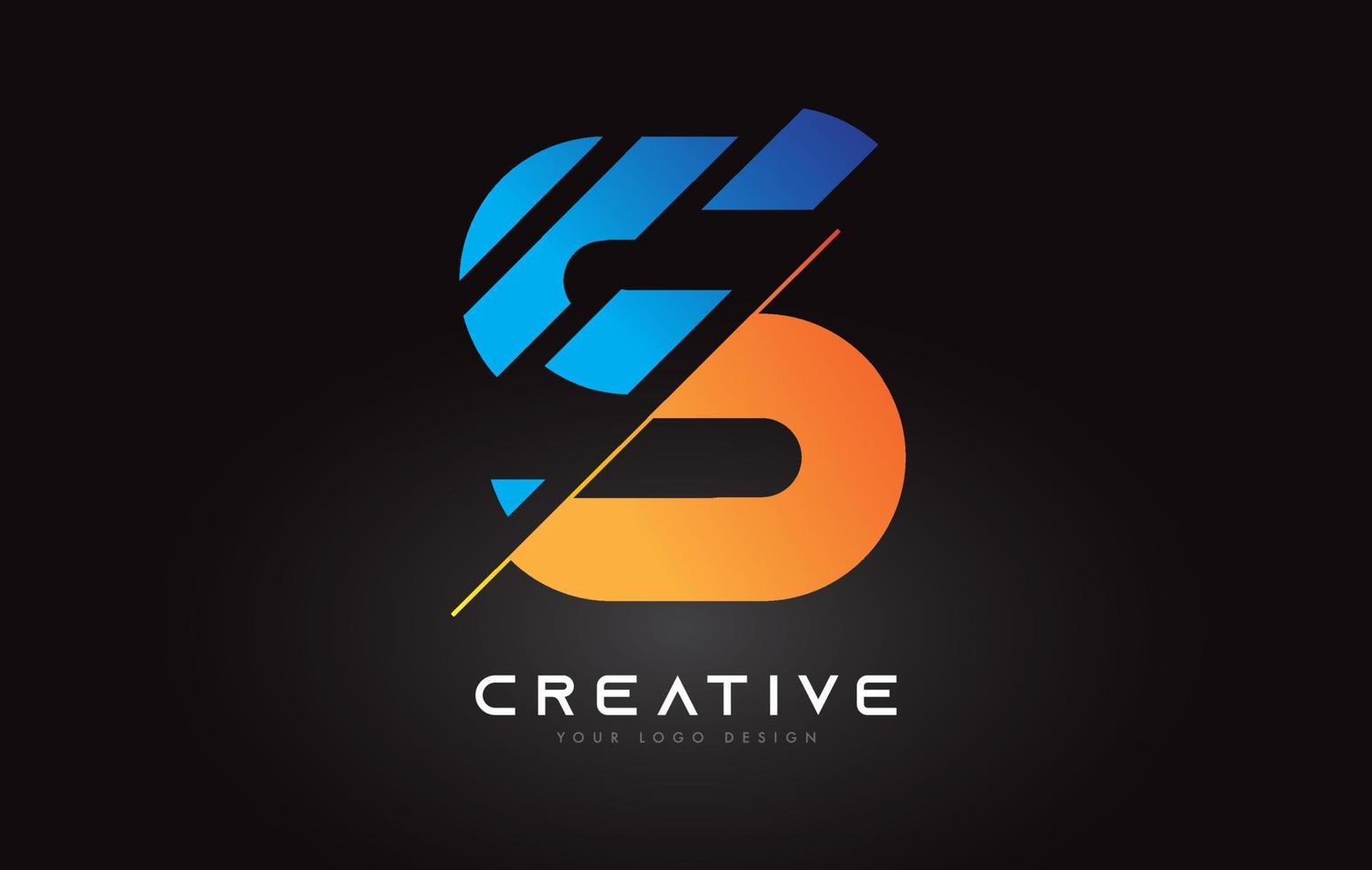 skivad bokstavs logotypikondesign med blå och orange färger och skära skivor vektor