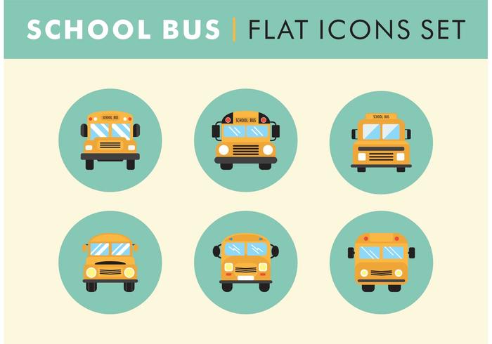 Platt skolbussikoner sätta vektor fri
