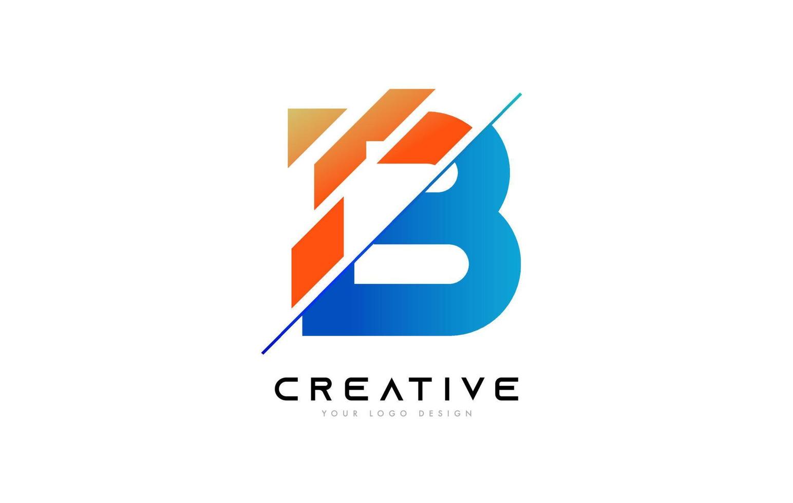 skivad bokstav b logotypikon design med blå och orange färger och skurna skivor vektor
