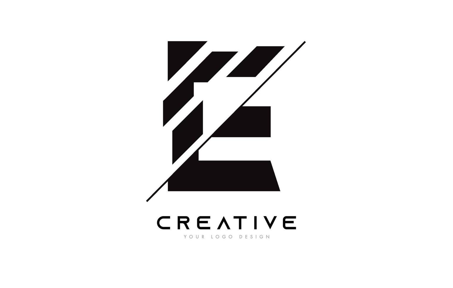 skivad bokstav e-logotypikondesign med svarta och vita färger och skära skivor vektor