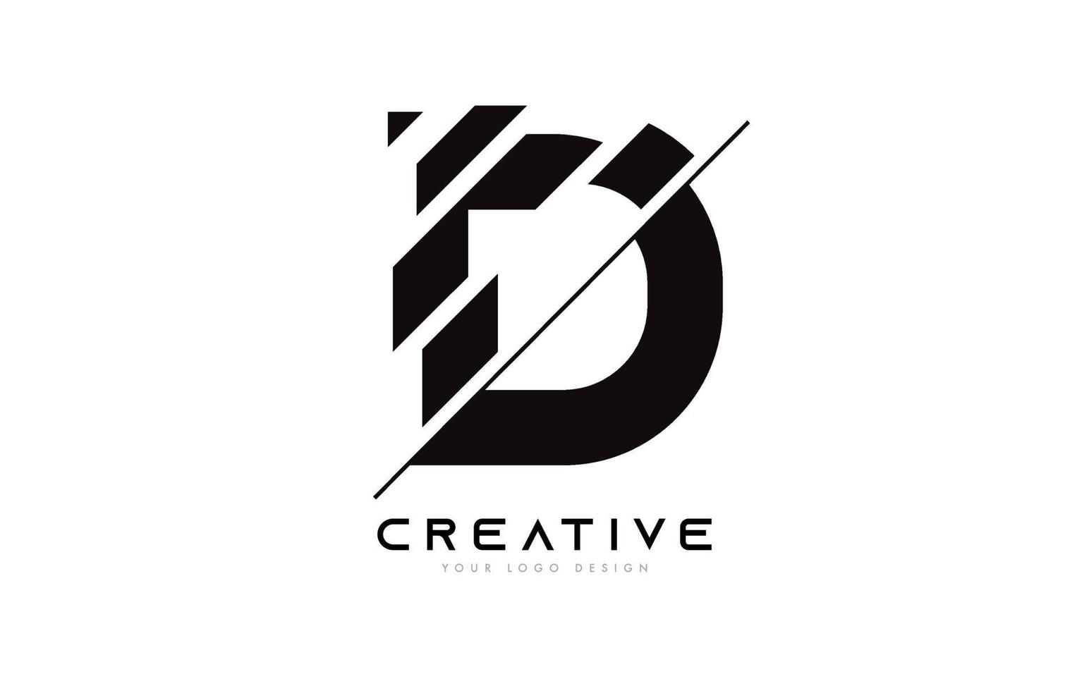 geschnittenes buchstabe d logo icon design mit schwarzen und weißen farben und geschnittenen scheiben vektor